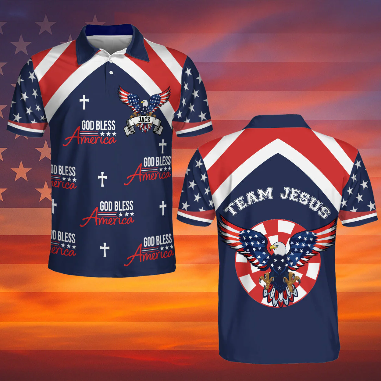 God Blesss American - Personalized Polo Shirt - Gift for Him - Image 2