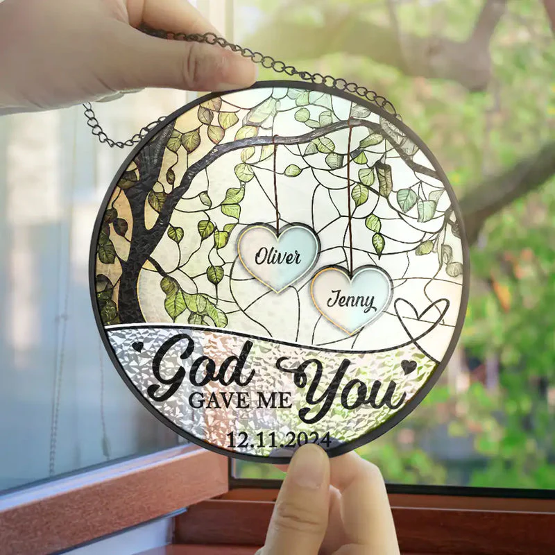 God Gave Me You Couple The Date We Became Mr. & Mrs. - Personalized Stained Glass Window Hanging Suncatcher - Gift For Couples NL122 - Image 3