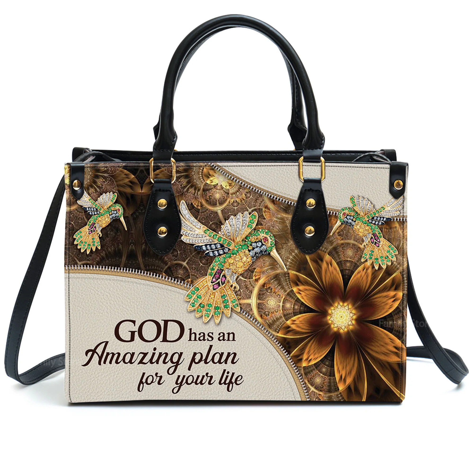 God Has An Amazing Plan For Your Life - Elegant Personalized Bird And Flower Leather Handbag - AT4080745 - Image 2