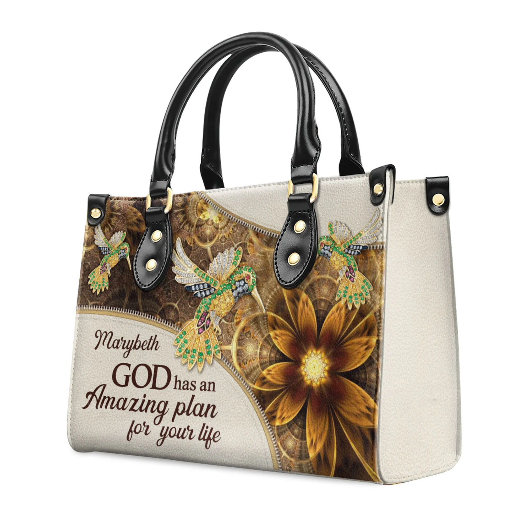 God Has An Amazing Plan For Your Life - Elegant Personalized Bird And Flower Leather Handbag - AT4080745 - Image 3