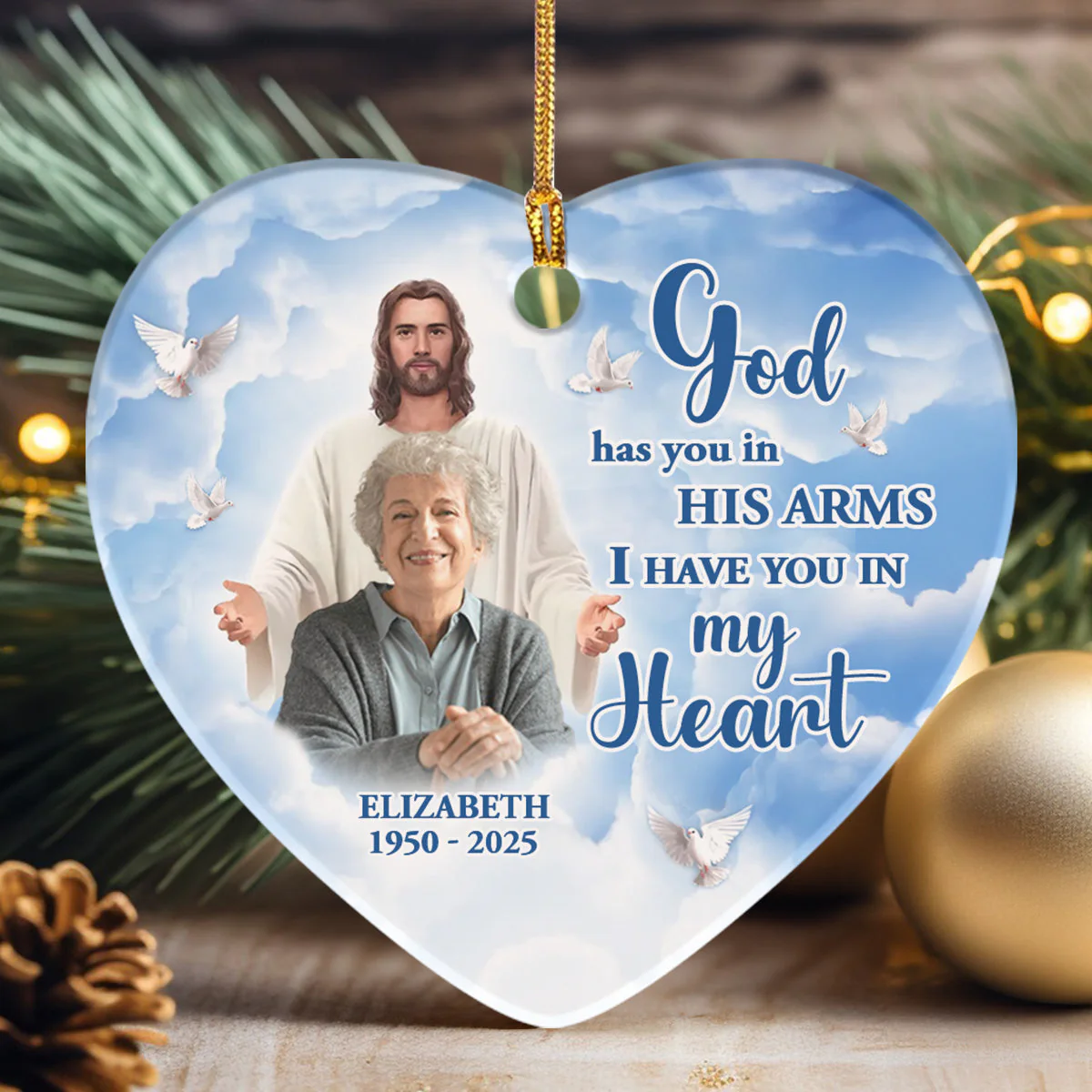God Has You In His Arms - Personalized Ceramic Ornament - Photo Memorial Gift NL122 - Image 3