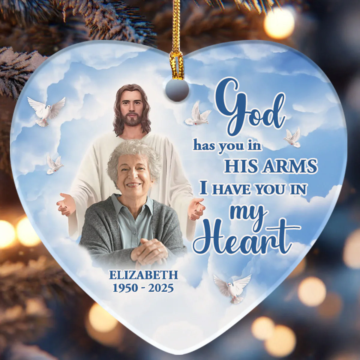 God Has You In His Arms - Personalized Ceramic Ornament - Photo Memorial Gift NL122 - Image 6
