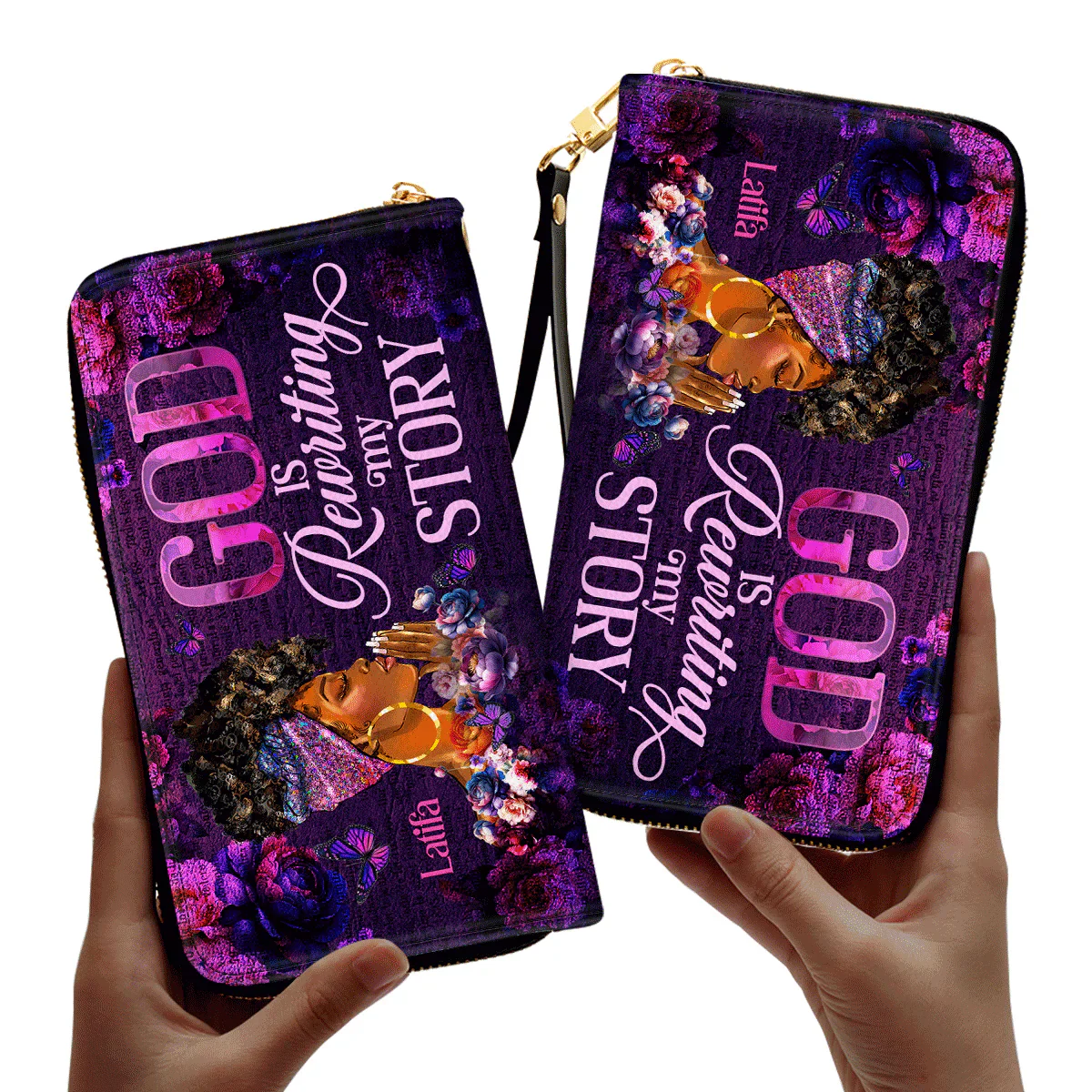God Is Rewriting My Story - Personalized Christian Leather Clutch Purse - Gift For Black Women - Image 2