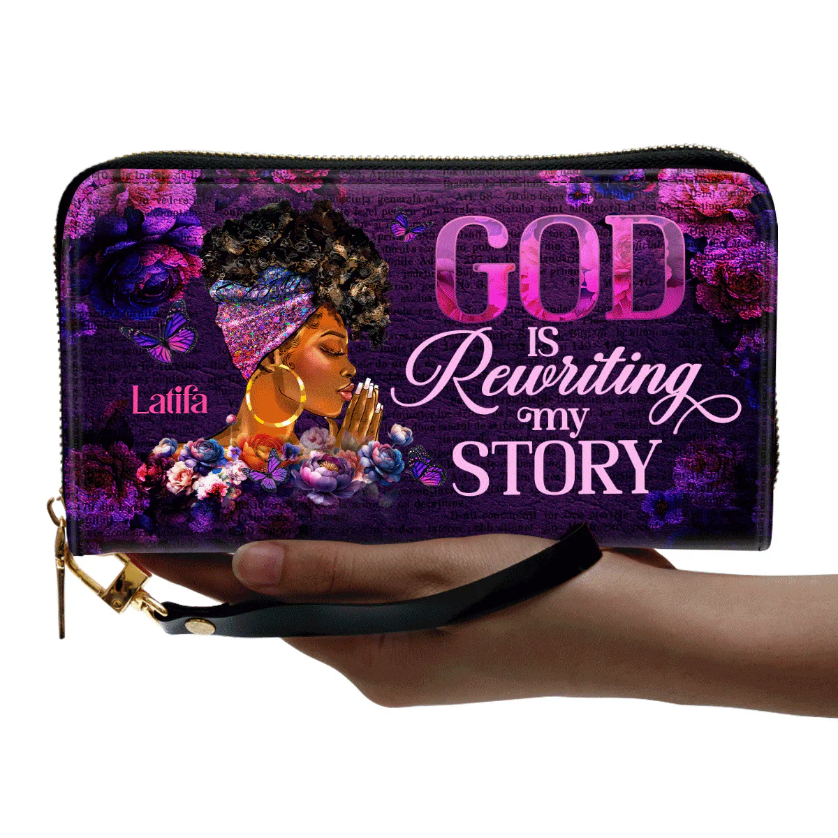 God Is Rewriting My Story - Personalized Christian Leather Clutch Purse - Gift For Black Women - Image 3