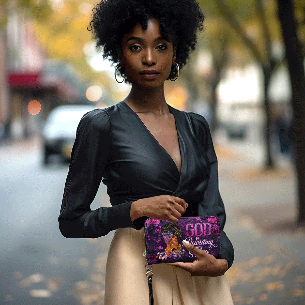 God Is Rewriting My Story - Personalized Christian Leather Clutch Purse - Gift For Black Women - Image 4