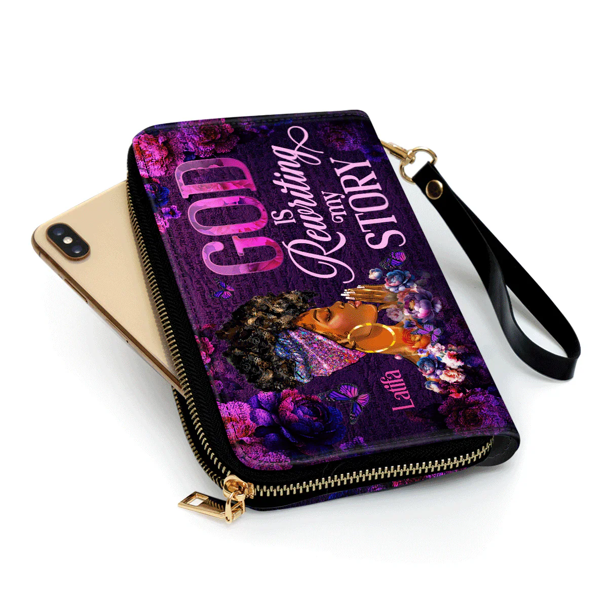 God Is Rewriting My Story - Personalized Christian Leather Clutch Purse - Gift For Black Women - Image 5