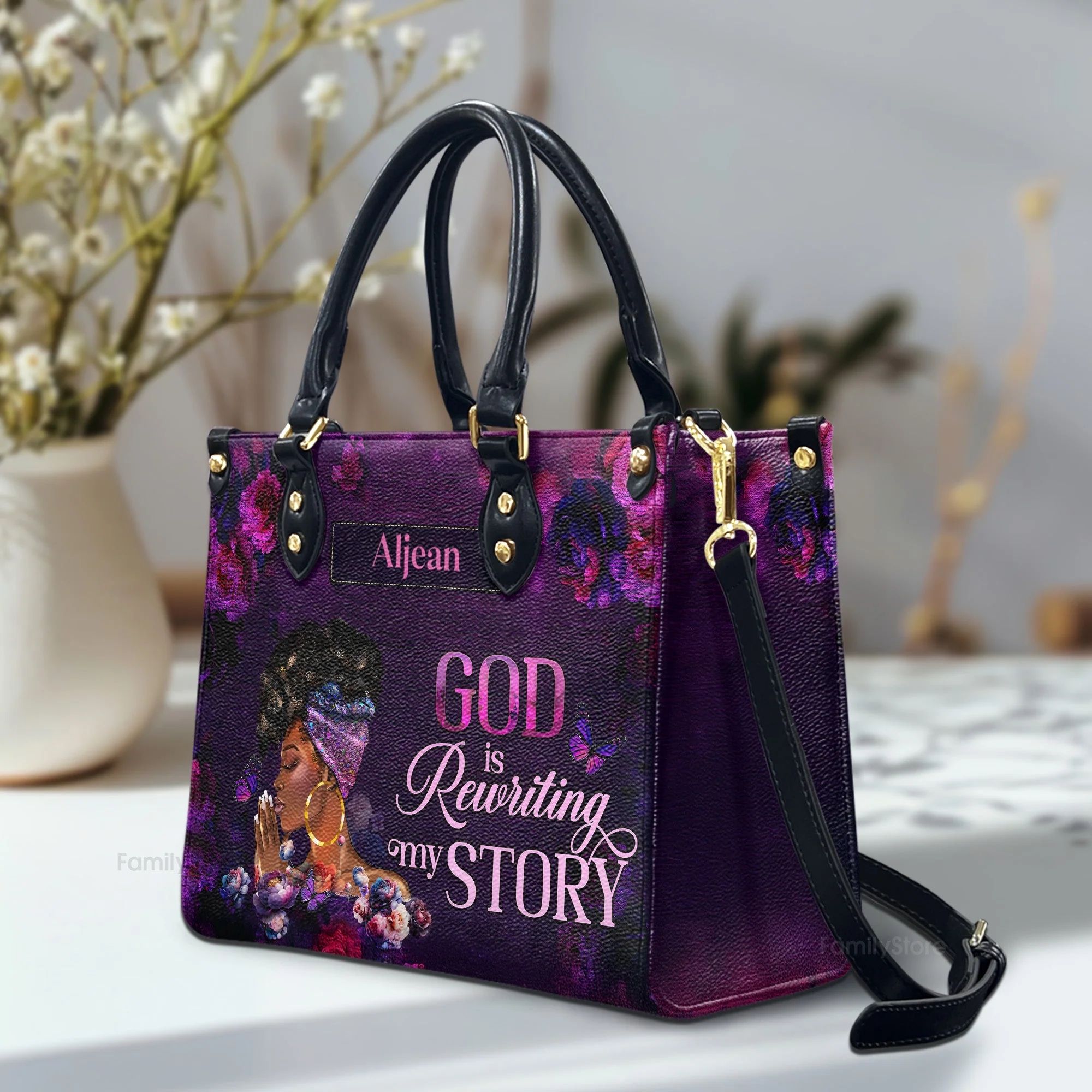 God Is Rewriting My Story - Personalized Christian Leather Handbag - Gift For Black Women | HD95 - Image 2