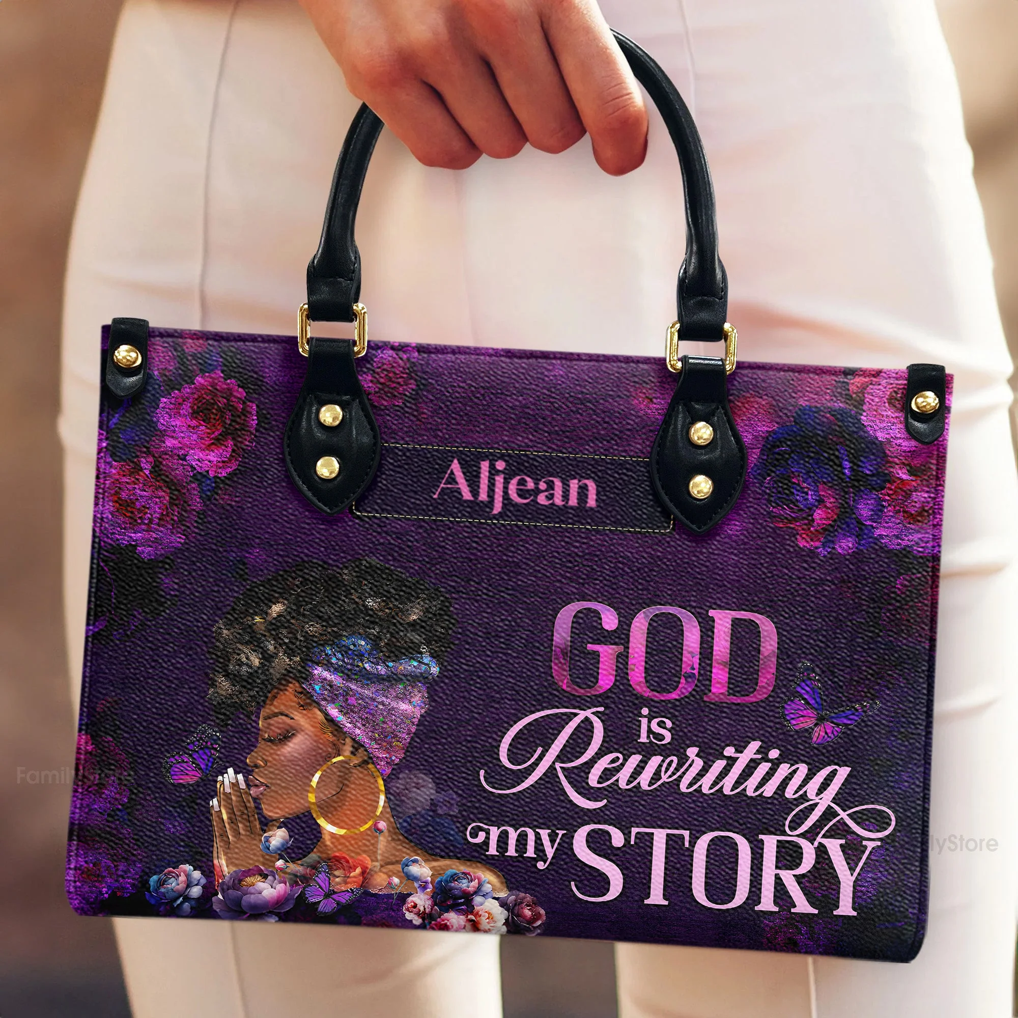 God Is Rewriting My Story - Personalized Christian Leather Handbag - Gift For Black Women | HD95 - Image 3