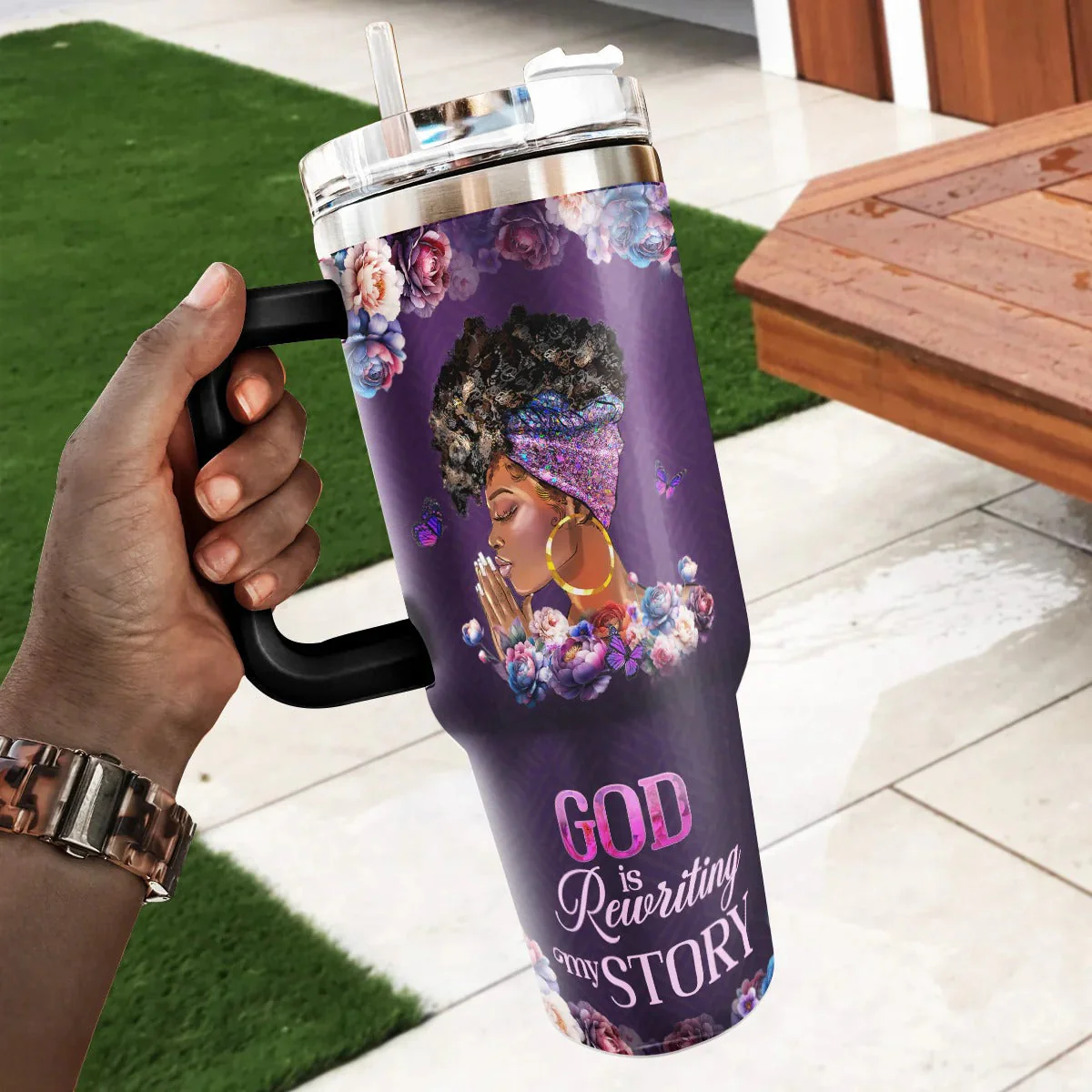God Is Rewriting My Story - Personalized Stainless Steel Tumbler - Empowering Religious Gift For Her HD95 - Image 2