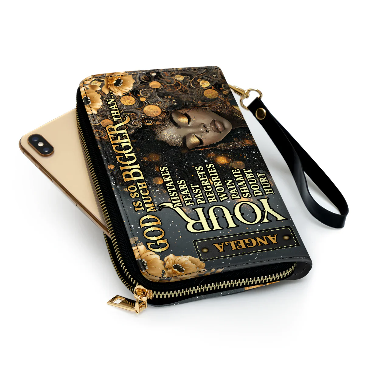 God Is So Much Bigger - Personalized Christian Art Leather Clutch Purse - Gift For Black Women - Image 4