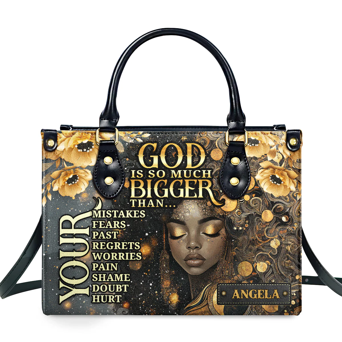God Is So Much Bigger - Personalized Christian Art Leather Handbag - Gift For Black Women | HD95