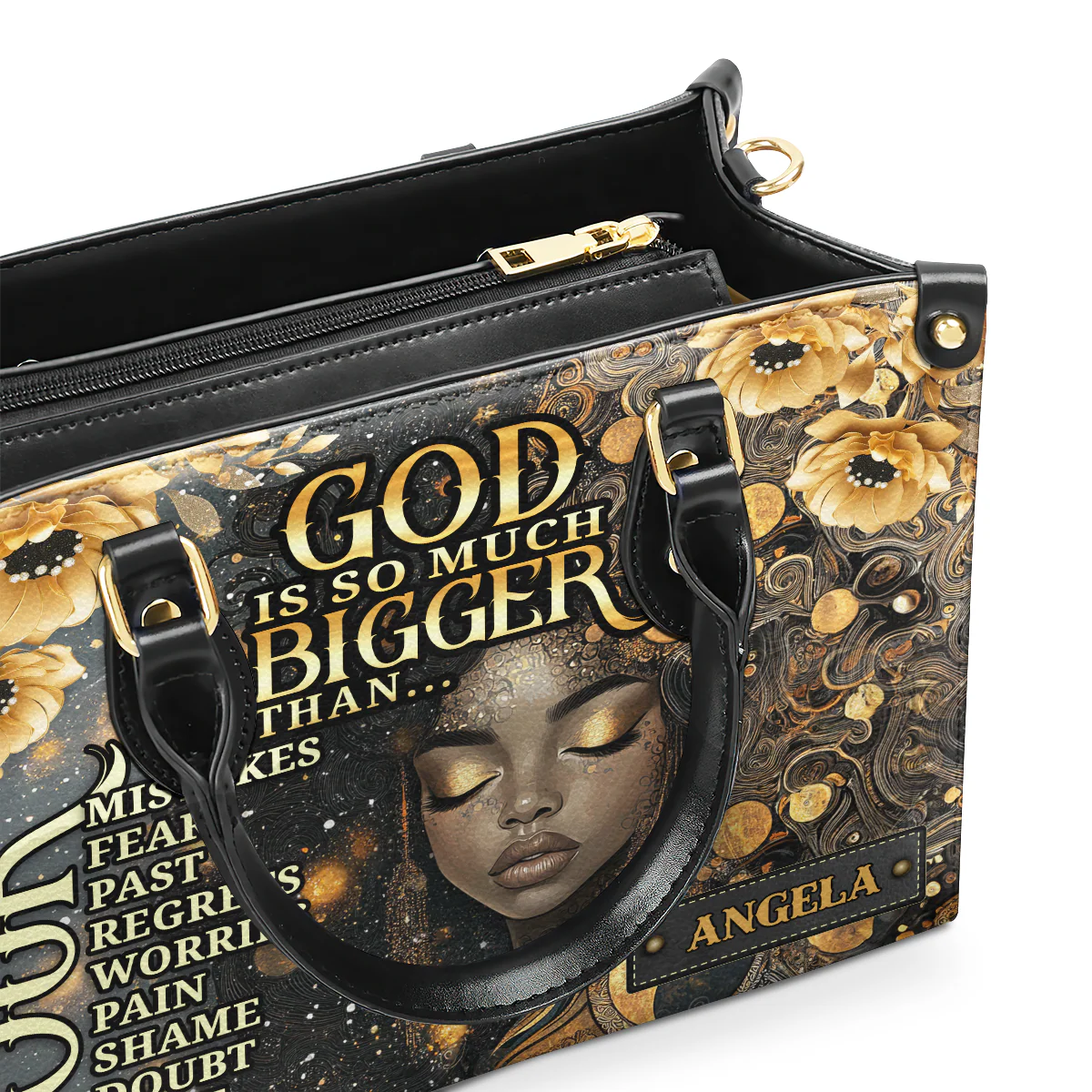 God Is So Much Bigger - Personalized Christian Art Leather Handbag - Gift For Black Women | HD95 - Image 3