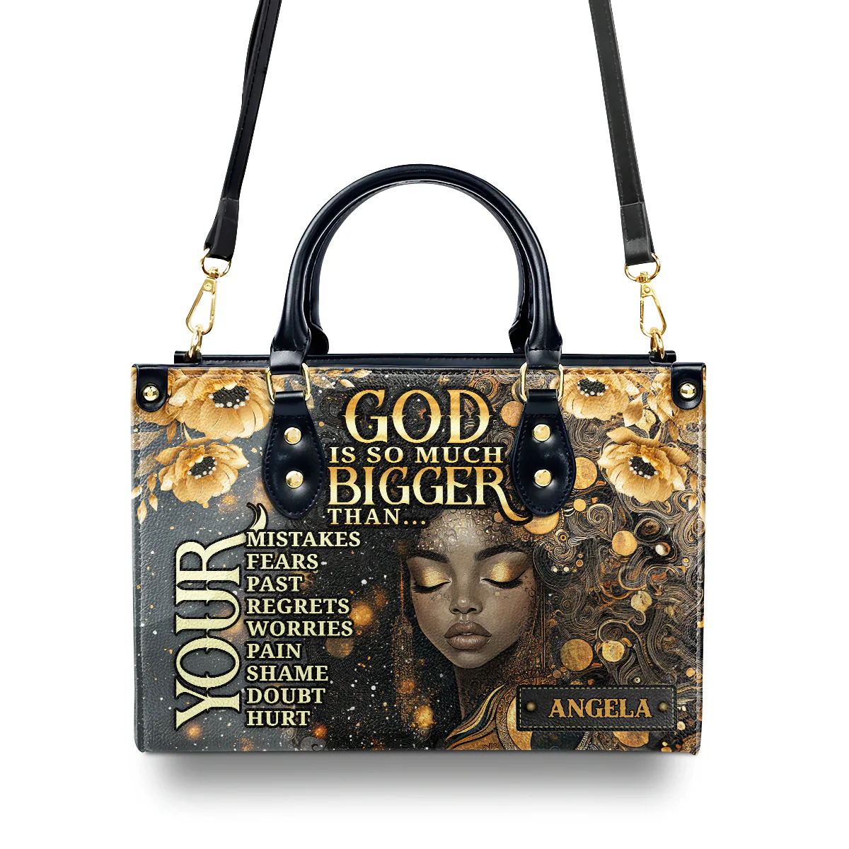 God Is So Much Bigger - Personalized Christian Art Leather Handbag - Gift For Black Women | HD95 - Image 4