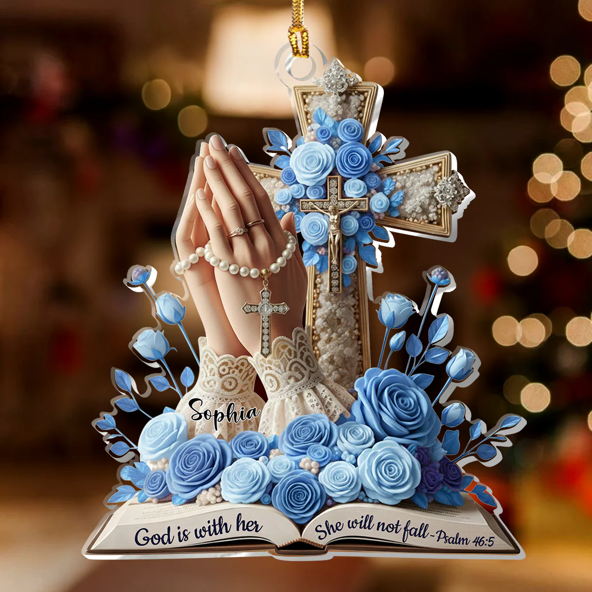God Is With Her She Will Not Fall - Personalized 1-Layer Acrylic Ornament HL128 - Image 2