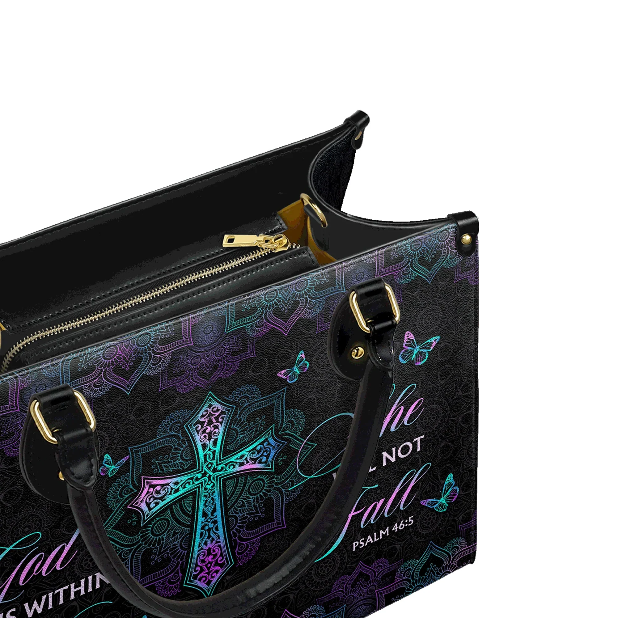 God Is Within Her She Will Not Fall Psalm 46:5 Faith - Christian Leather Handbag - Image 2