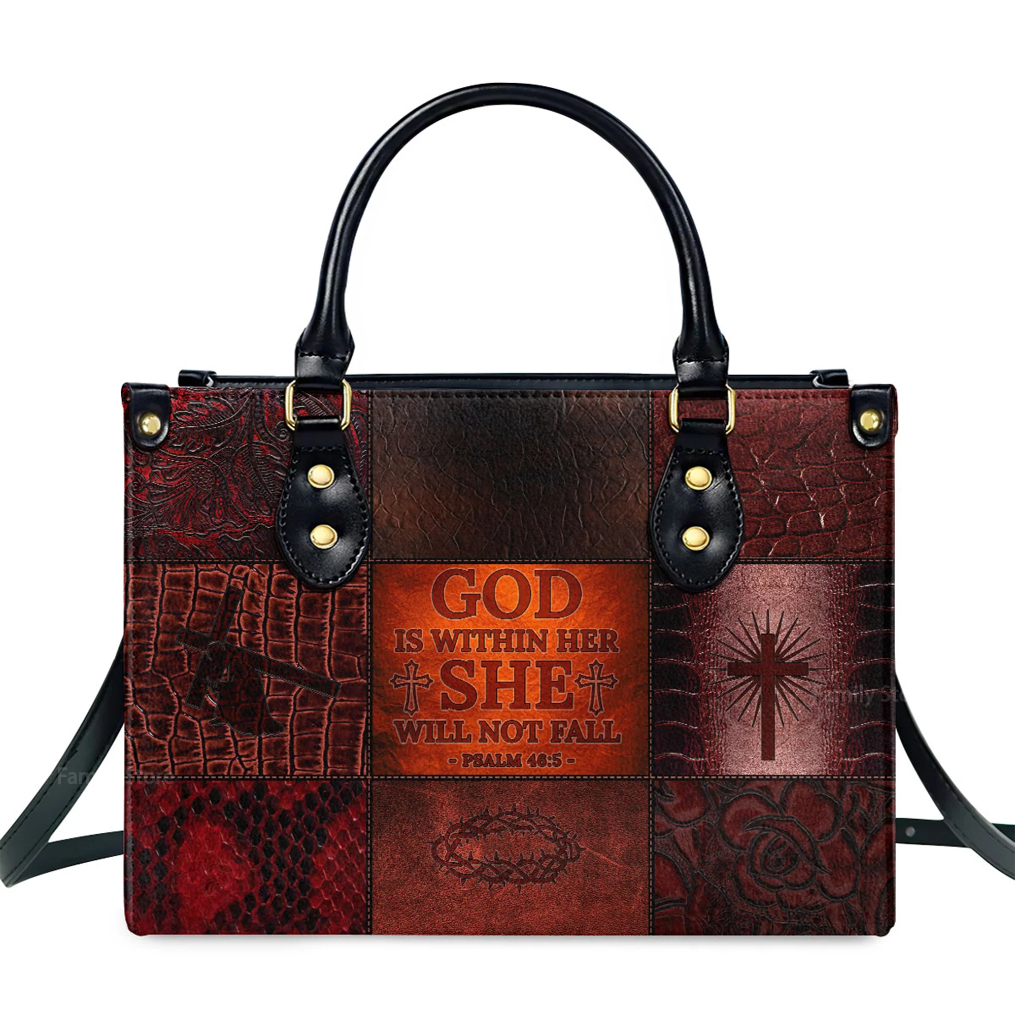 God Is Within Her, She Will Not Fall - Thoughtful Gift For Christians - Personalized Leather Handbag With Handle - AT4080966 - Image 2