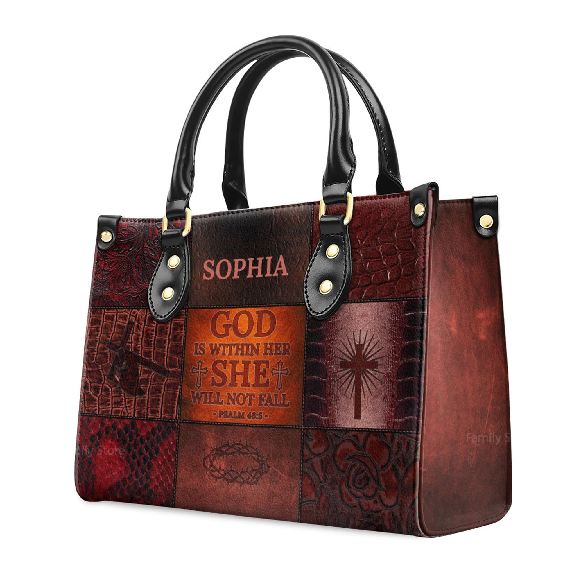 God Is Within Her, She Will Not Fall - Thoughtful Gift For Christians - Personalized Leather Handbag With Handle - AT4080966 - Image 3