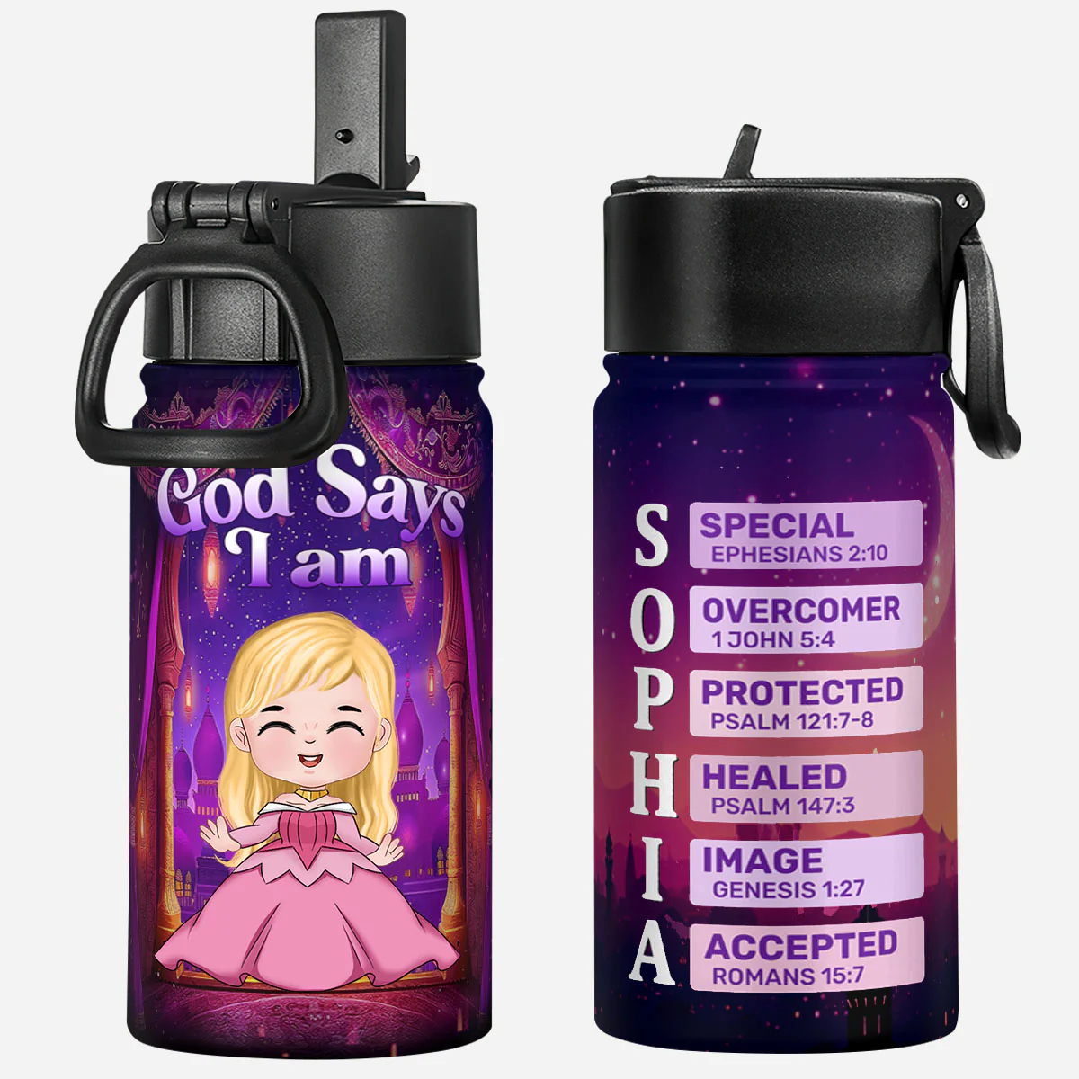 God Says I Am A Little Princess - Personalized Kid Water Bottle - Gift For Kids | CL23 TD118 - Image 2