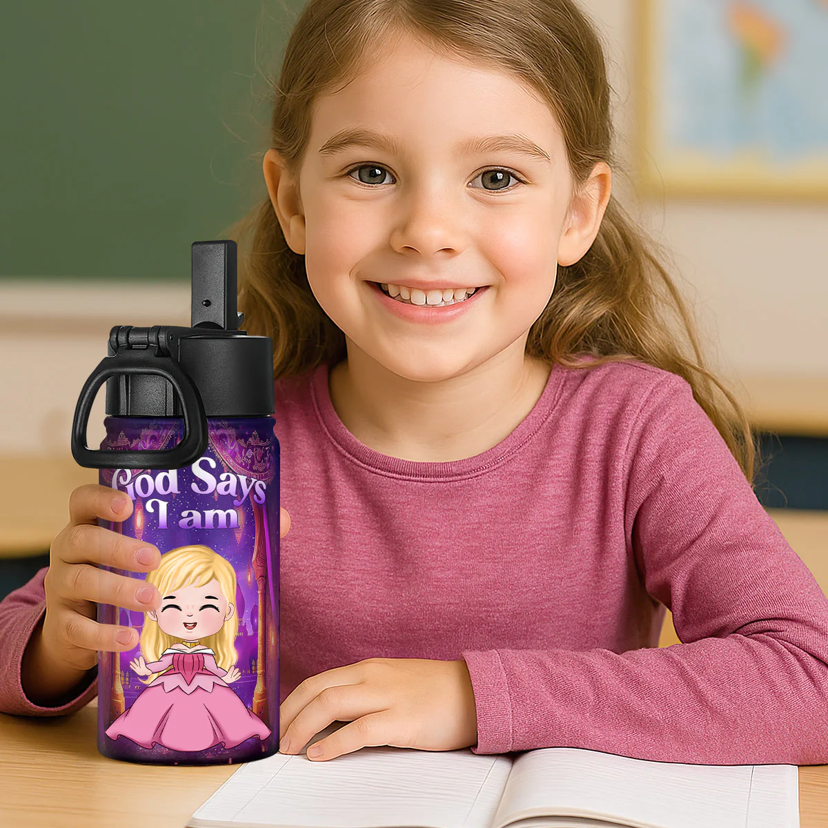 God Says I Am A Little Princess - Personalized Kid Water Bottle - Gift For Kids | CL23 TD118 - Image 3