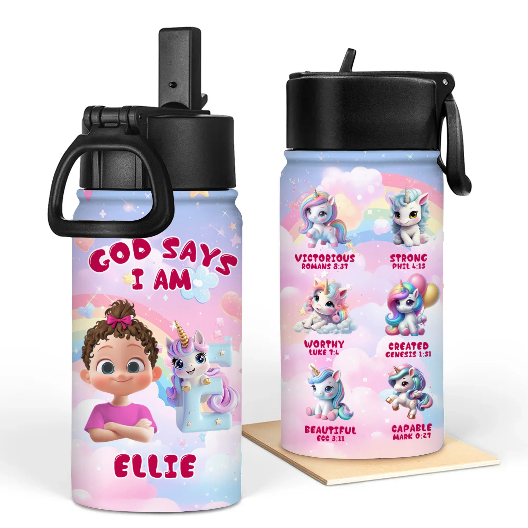 God Says I Am Beautiful - Personalized Kid Water Bottle - Gift For Kids | GR29 TD118