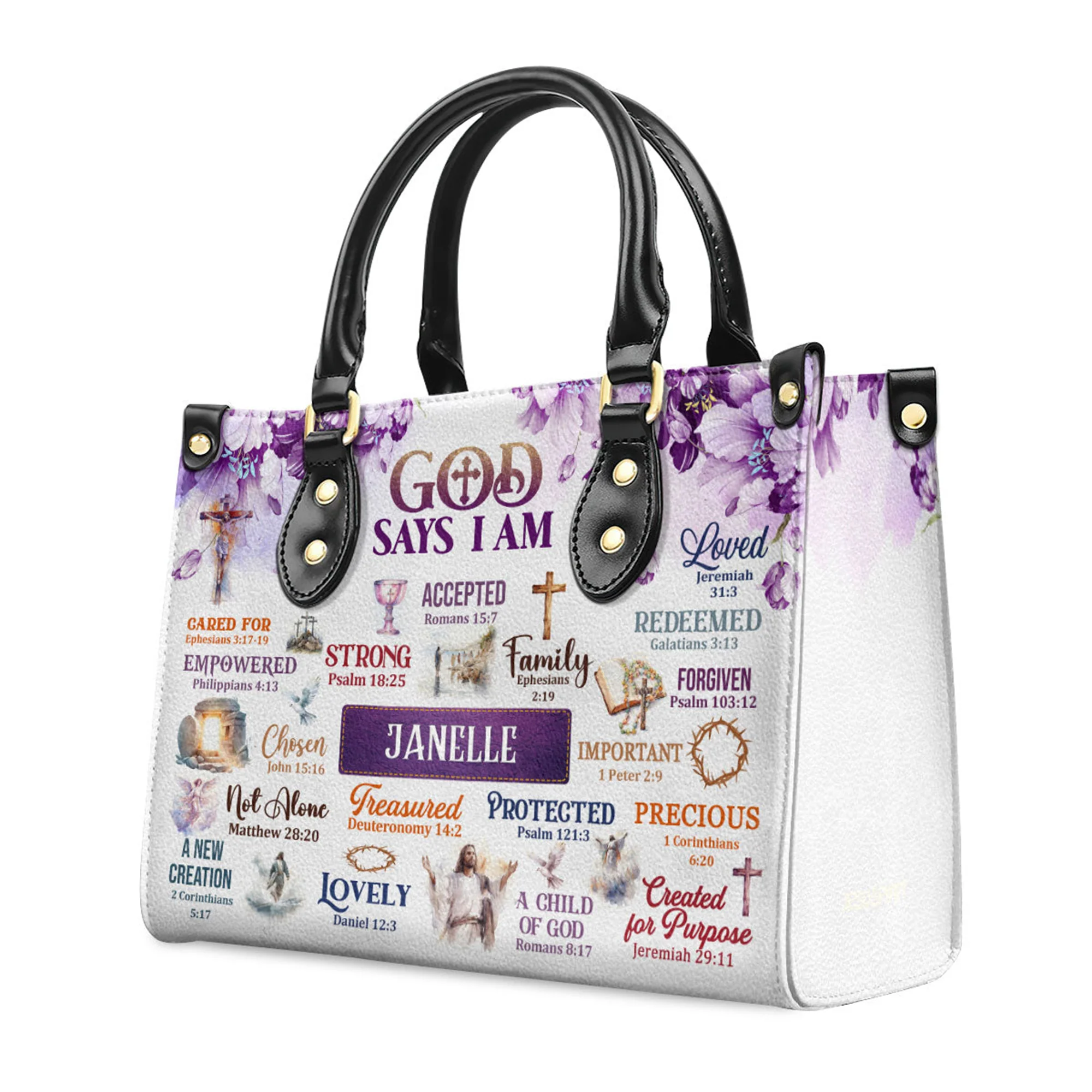 God Says I Am - Beautiful Personalized Leather Handbag - AT4080971 - Image 3