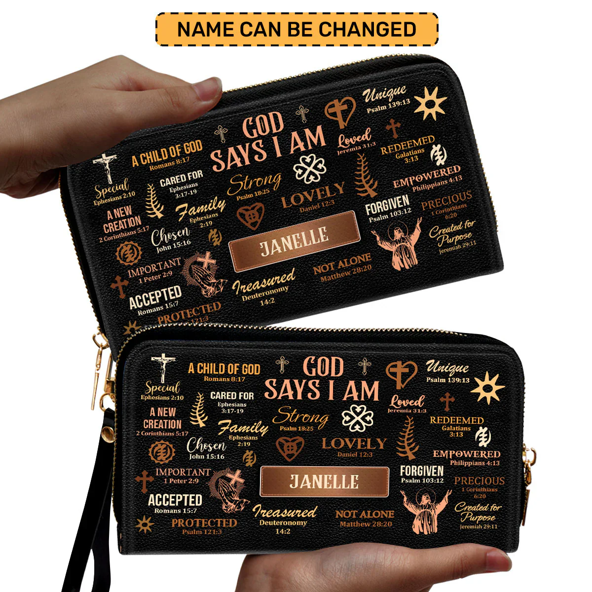 God Says I Am Bible Verses - Personalized Leather Clutch Purse - Christian Gift For Black Women