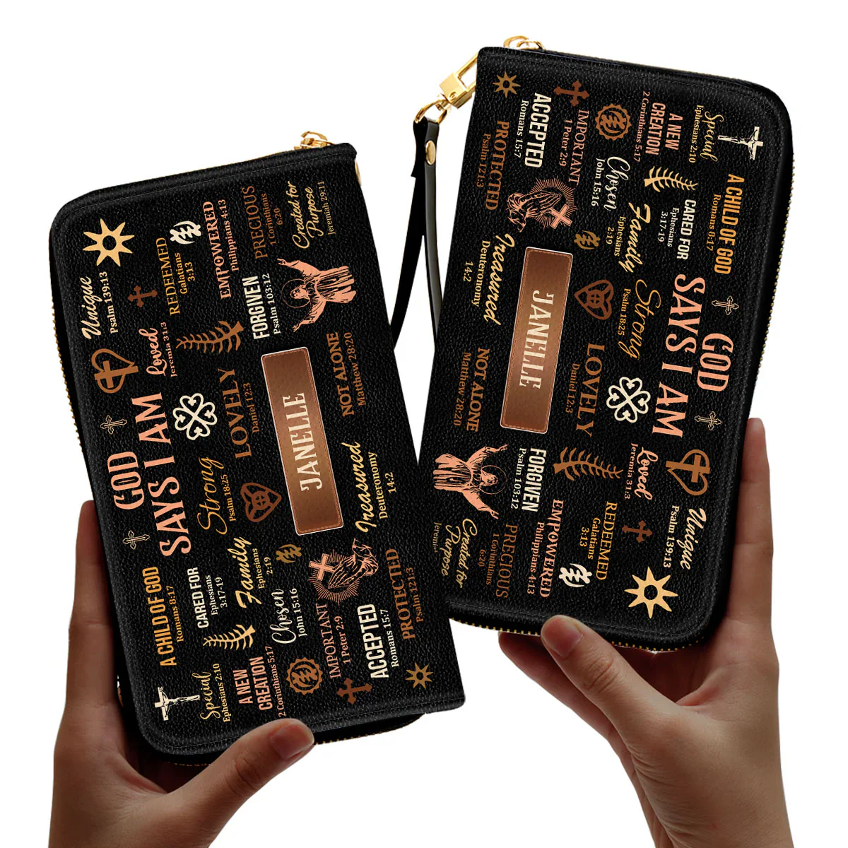 God Says I Am Bible Verses - Personalized Leather Clutch Purse - Christian Gift For Black Women - Image 3
