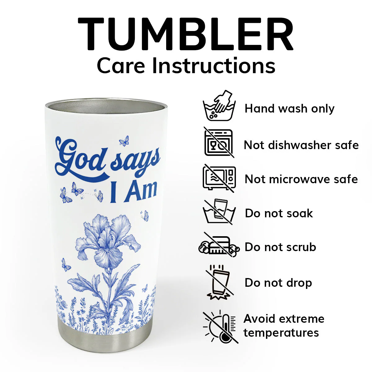 God Says I Am Blue Floral Scripture - Personalized Stainless Steel Tumbler - Gift For Her | HN02 - Image 5