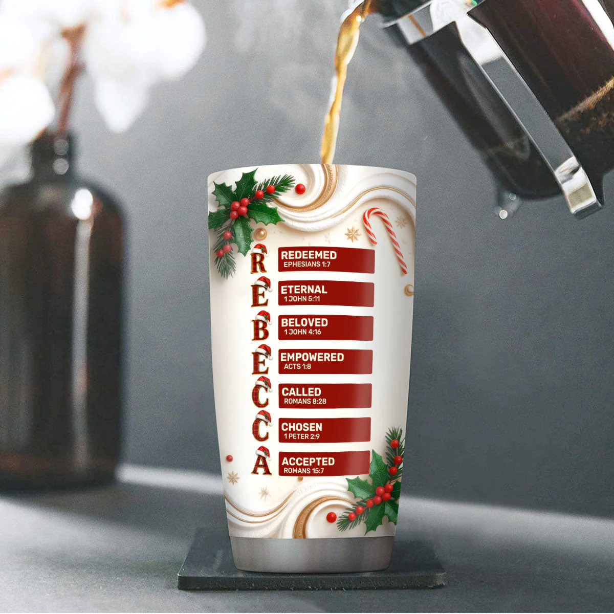 God Says I Am Christmas Red Plaid - Personalized Stainless Steel Tumbler HL128 - Image 4