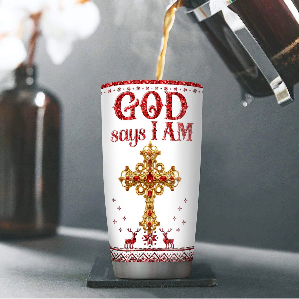 God Says I Am Crystal - Personalized Stainless Steel Tumbler HL128 - Image 4