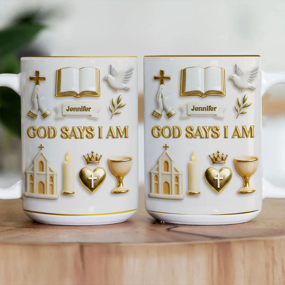 God Says I Am - Custom 3D Inflated Effect Personalized Ceramic Coffee Mug - Christian Gift - Image 3