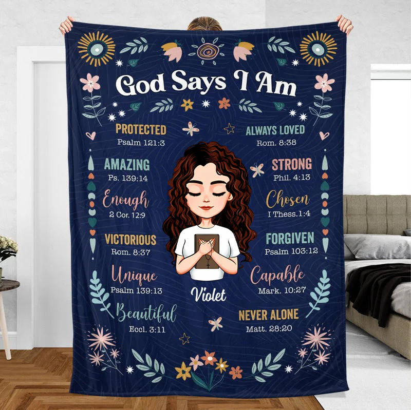 God Says I Am Floral - Personalized Blanket - Gift For Her | CLGOD05 HL128 - Image 4