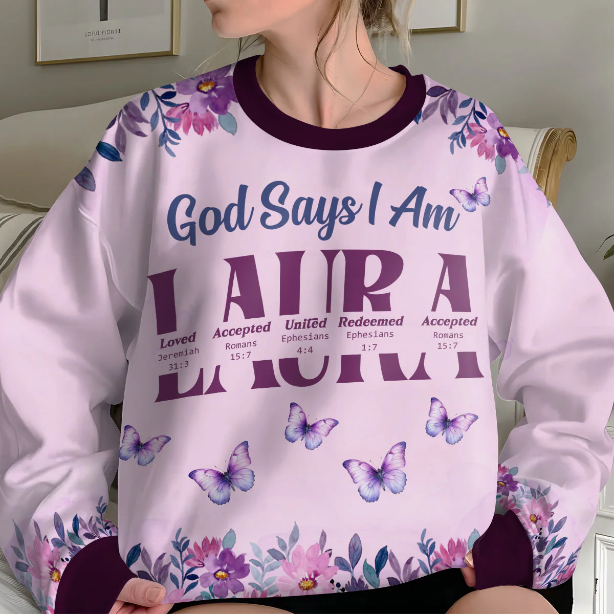 God Says I Am Loved - Personalized AOP Sweatshirt TD118 - Image 3