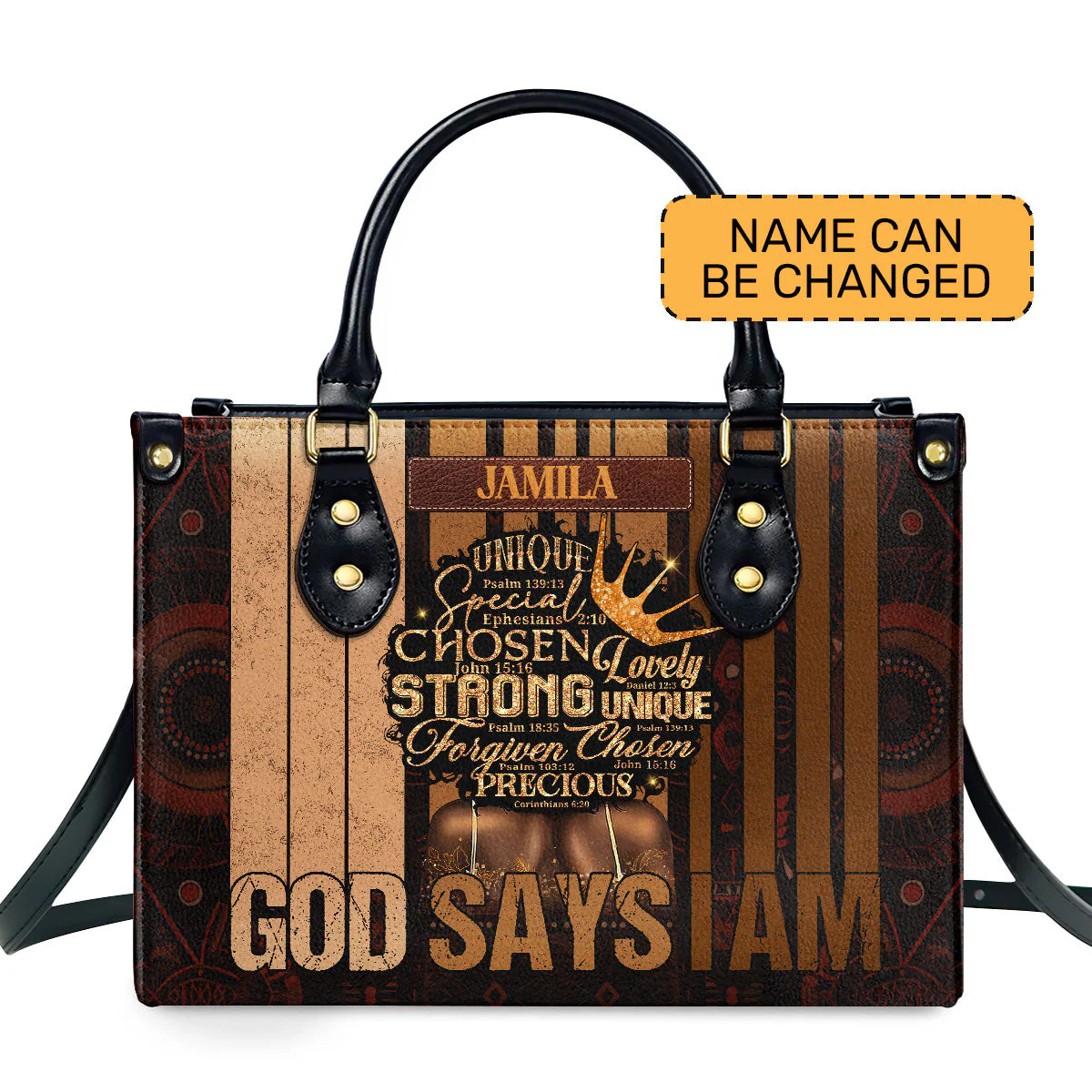 God Says I Am Melanin Drip - Personalized Leather Handbag - Christian Faith Gift For Her HD95