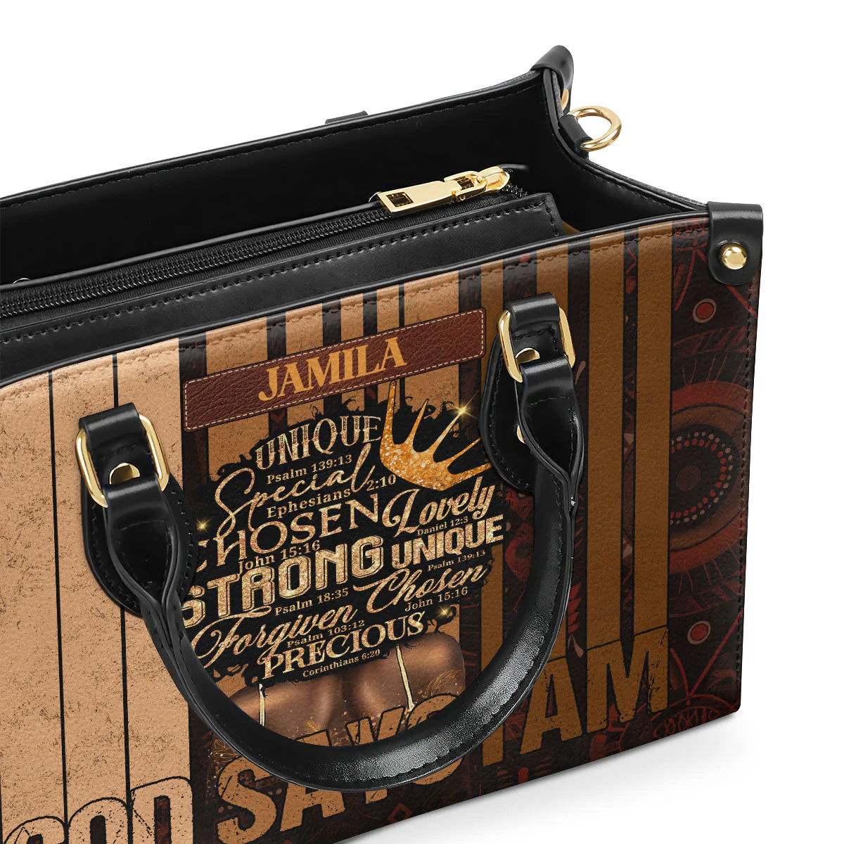 God Says I Am Melanin Drip - Personalized Leather Handbag - Christian Faith Gift For Her HD95 - Image 4