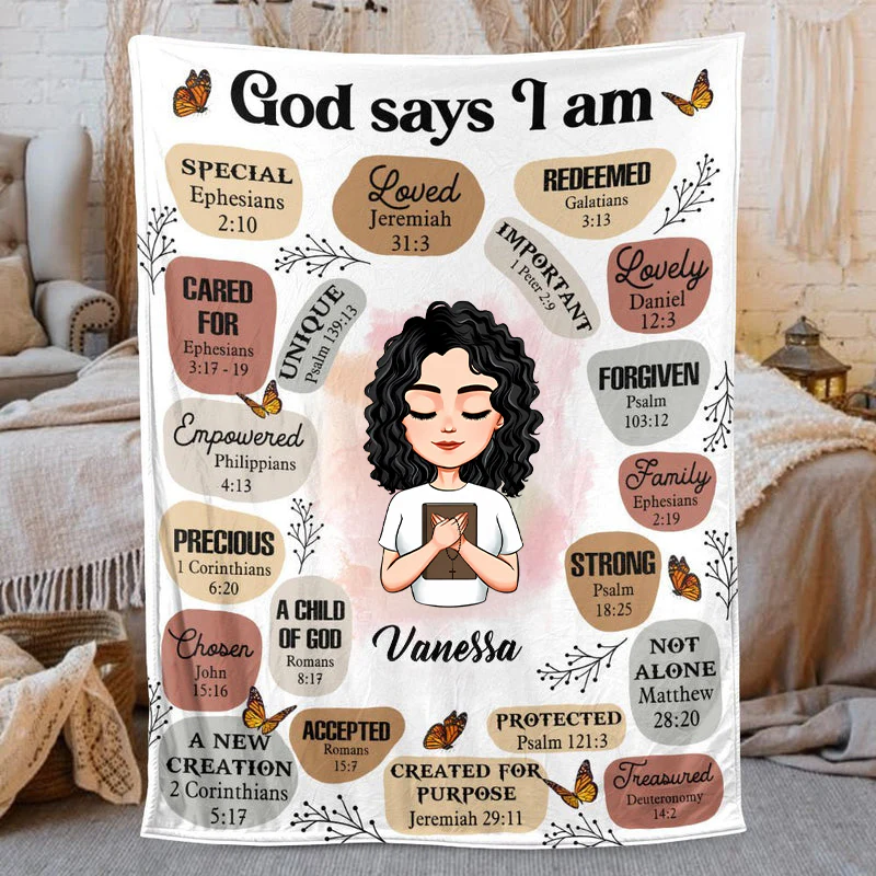 God Says I Am - Personalized Blanket - Meaningful Gifts for Birthday | CLGOD05 TD118 - Image 3