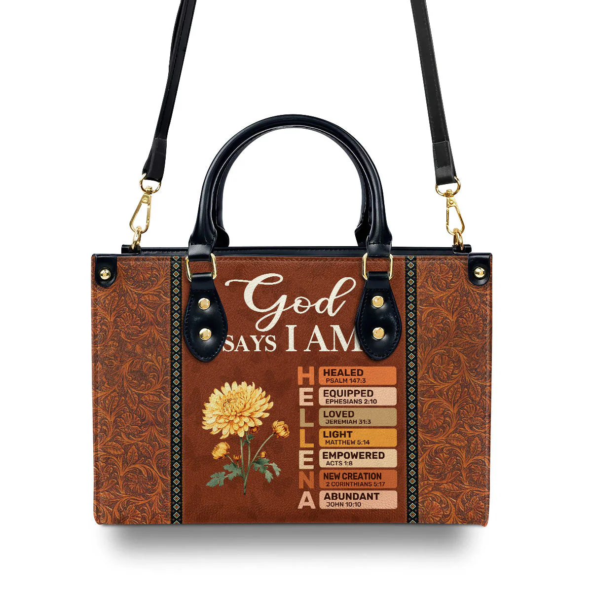 God Says I Am - Personalized Leather Handbag TD118 - Image 3