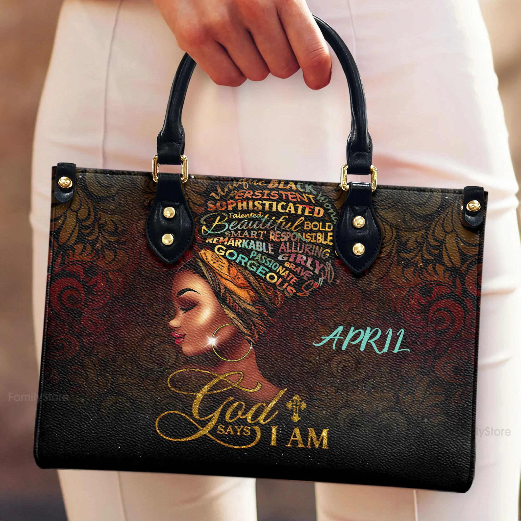 God Says I Am Black African - Personalized Leather Handbag With Handle - AT4080904 - Image 3
