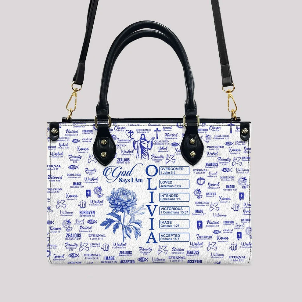 God Says I Am - Personalized Leather Handbag with Name - Gift For Her HL128 - Image 2