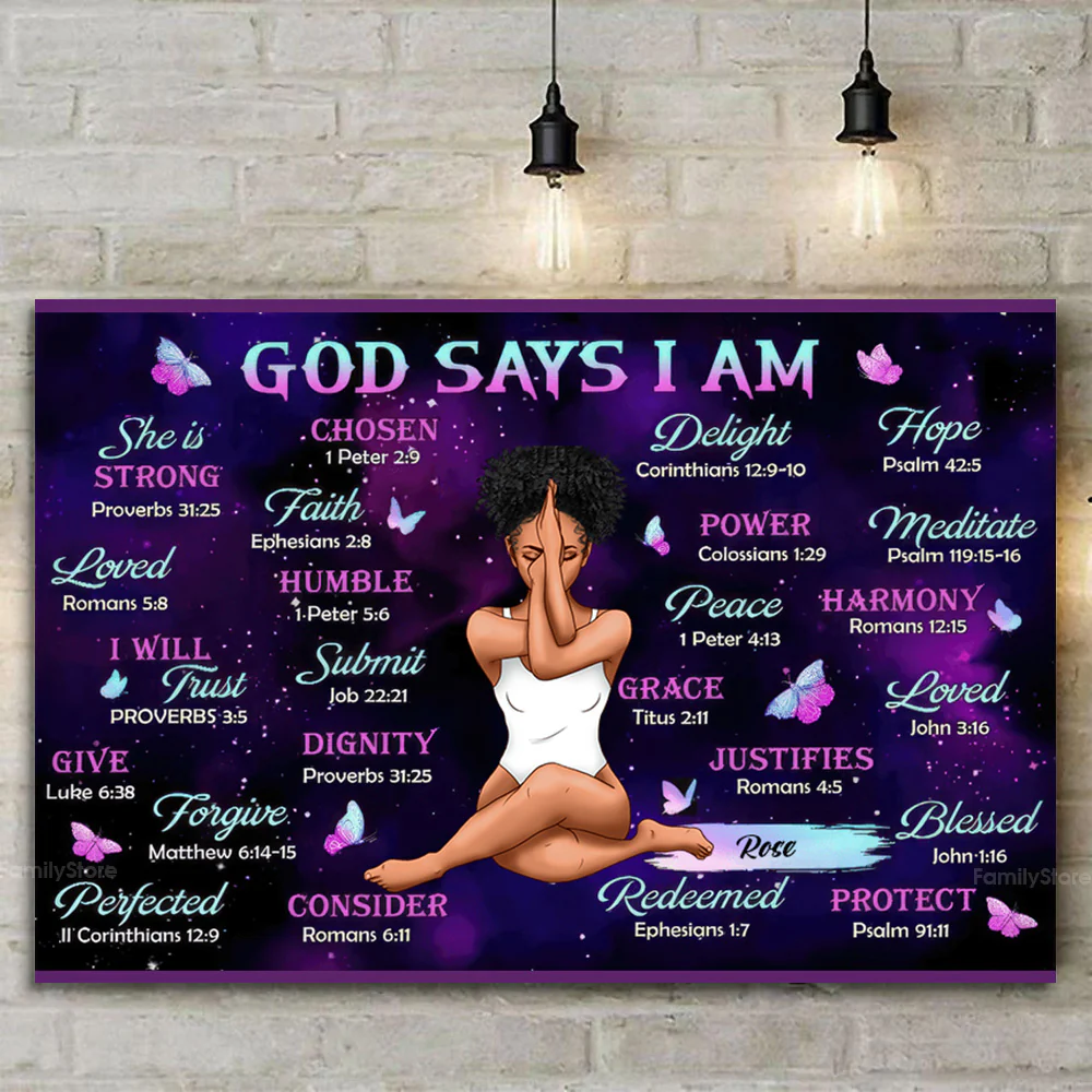 God Says I Am - Personalized Poster Canvas - Gift for Black Woman, Black Girl, African American, Black History Month, Juneteenth - CLGOD02 NA94 - Image 3