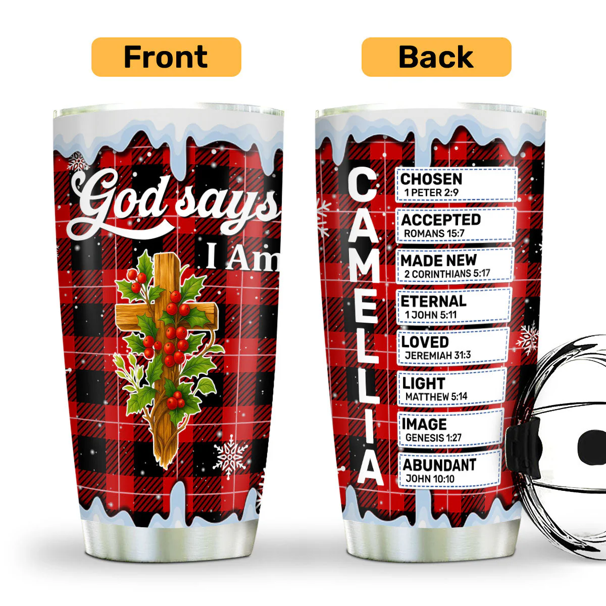 God Says I Am - Personalized Stainless Steel Tumbler - Gift For Christmas | HL128 - Image 2