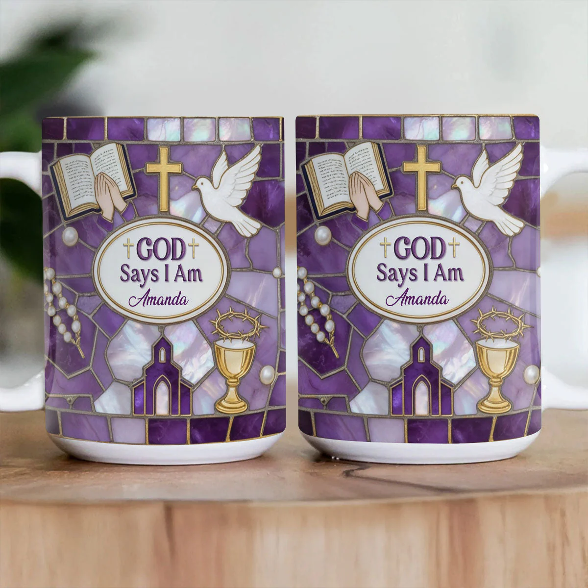 God Says I Am - Personalized White Edge-to-Edge Mug - Christian Gift For Mom, Grandma - Image 2