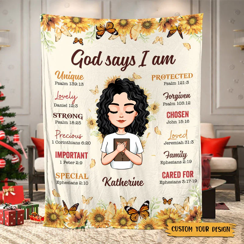 God Says I Am Sunflower - Personalized Blanket - Best Gift For Birthday TD118 - Image 4