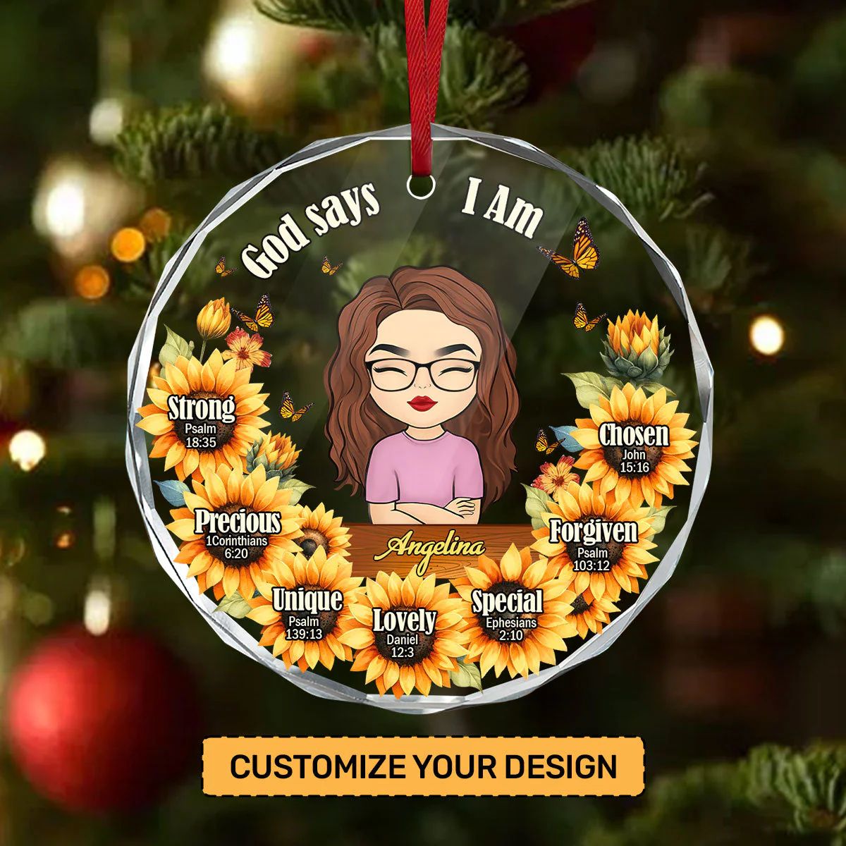 God Says I Am Sunflower - Personalized Glass Ornament - Gift For Her | CLGOD05 HN02
