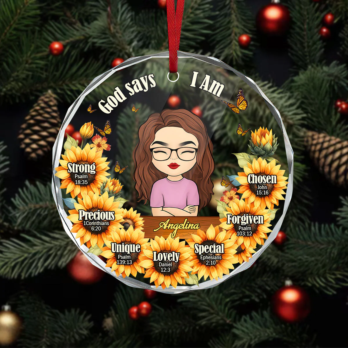 God Says I Am Sunflower - Personalized Glass Ornament - Gift For Her | CLGOD05 HN02 - Image 3