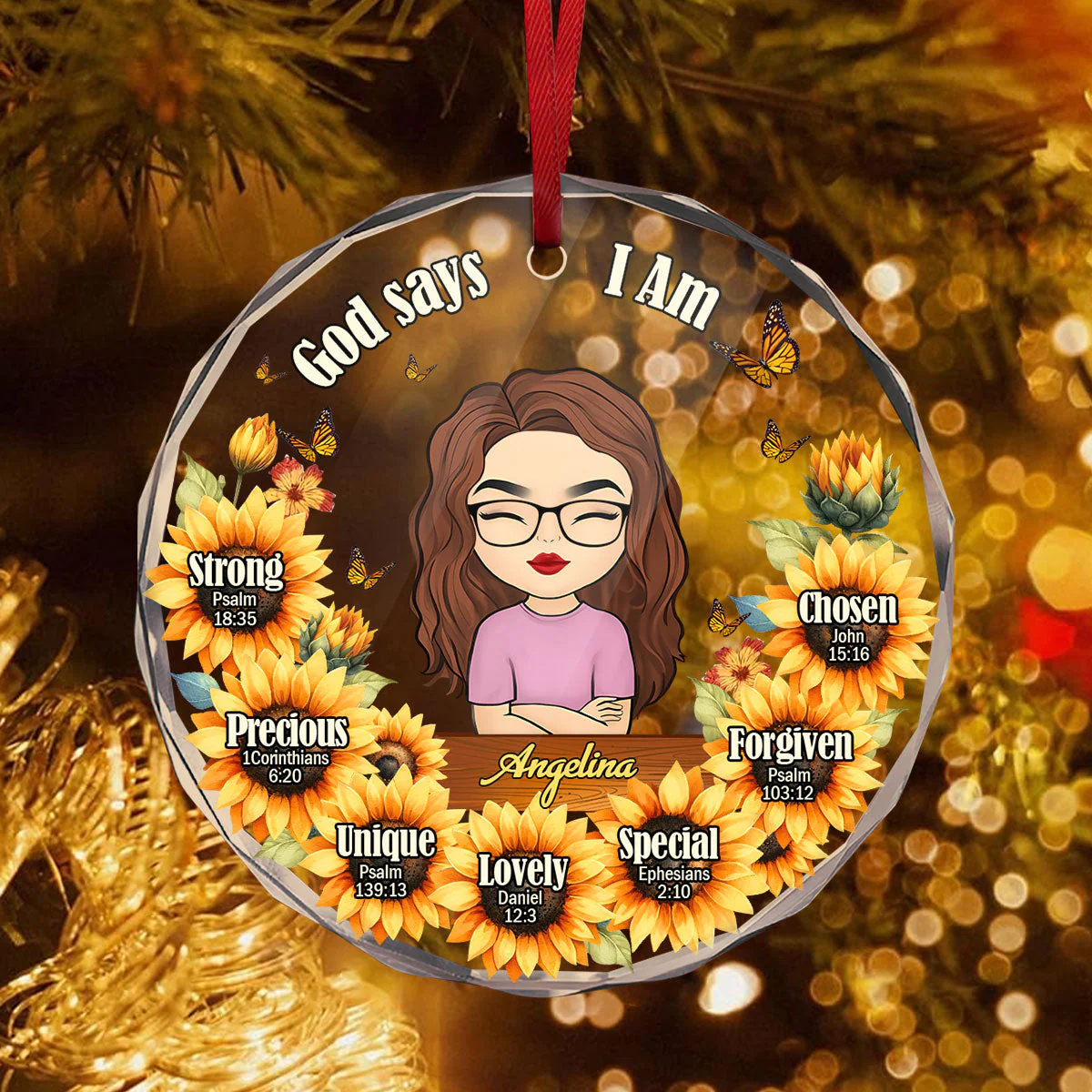 God Says I Am Sunflower - Personalized Glass Ornament - Gift For Her | CLGOD05 HN02 - Image 4