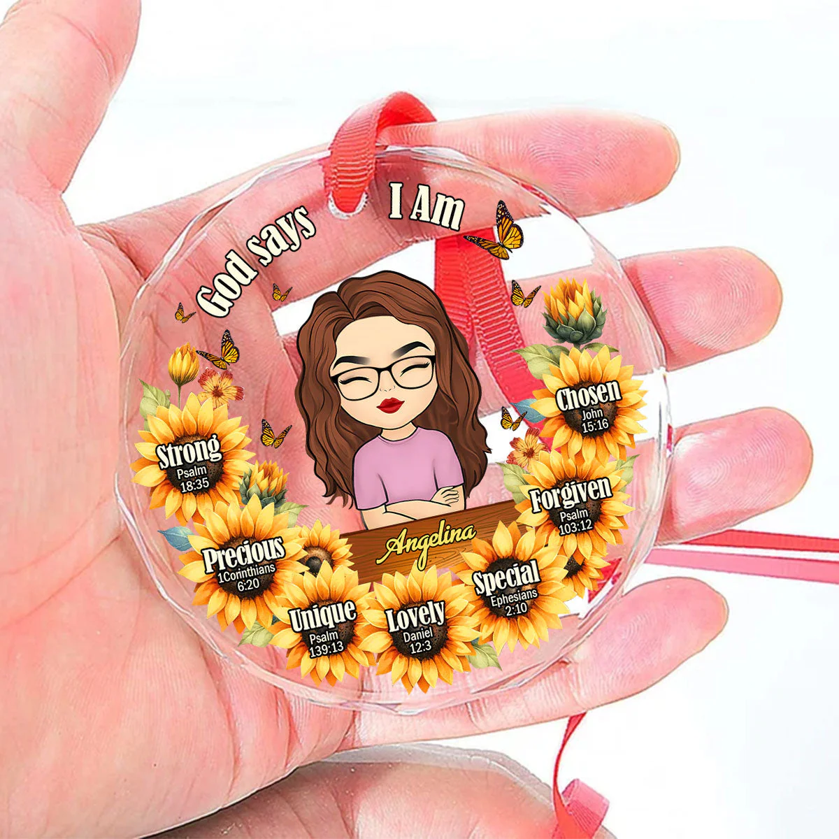 God Says I Am Sunflower - Personalized Glass Ornament - Gift For Her | CLGOD05 HN02 - Image 5