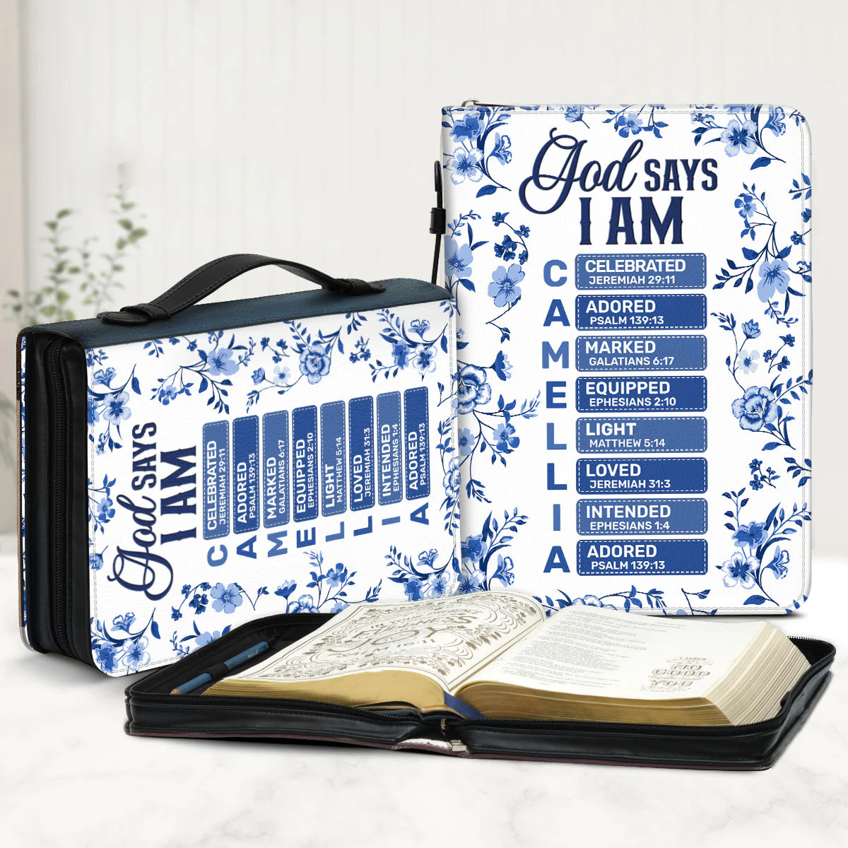 God Says I Am Toile De Jouy Style - Personalized Bible Cover With Handles