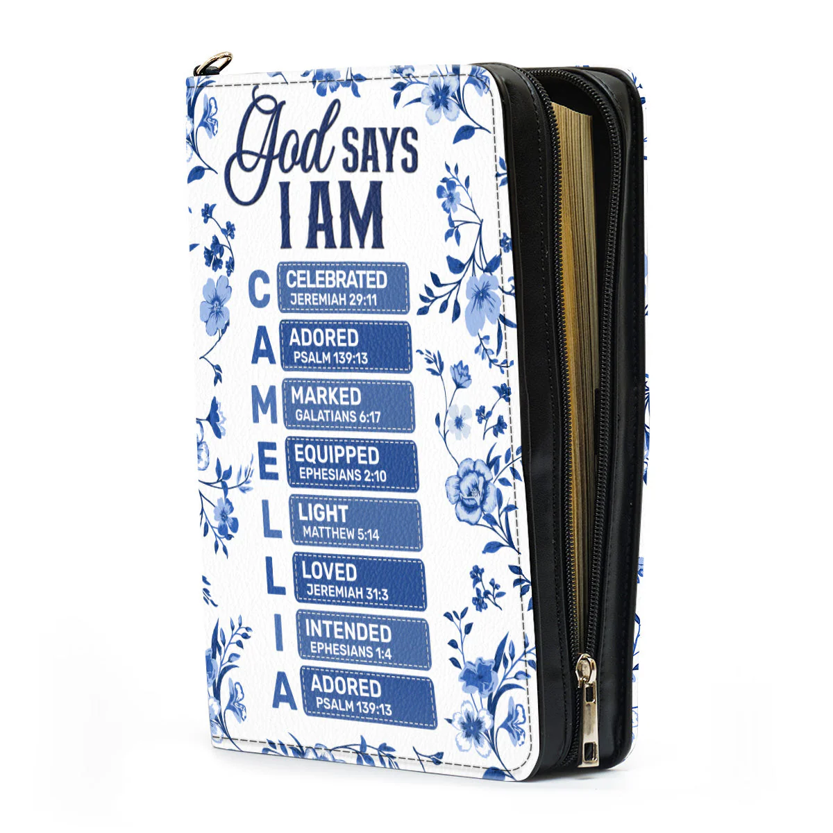 God Says I Am Toile De Jouy Style - Personalized Bible Cover With Handles - Image 3