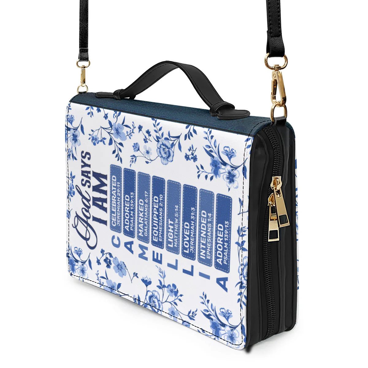 God Says I Am Toile De Jouy Style - Personalized Bible Cover With Handles - Image 4